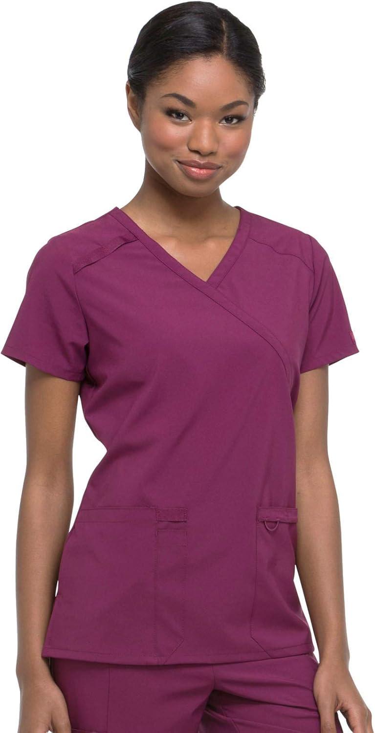 image:imageDickies EDS Essentials Mock Wrap Top Scrubs for Women with FourWay Stretch and Moisture Wicking DK625Wine
