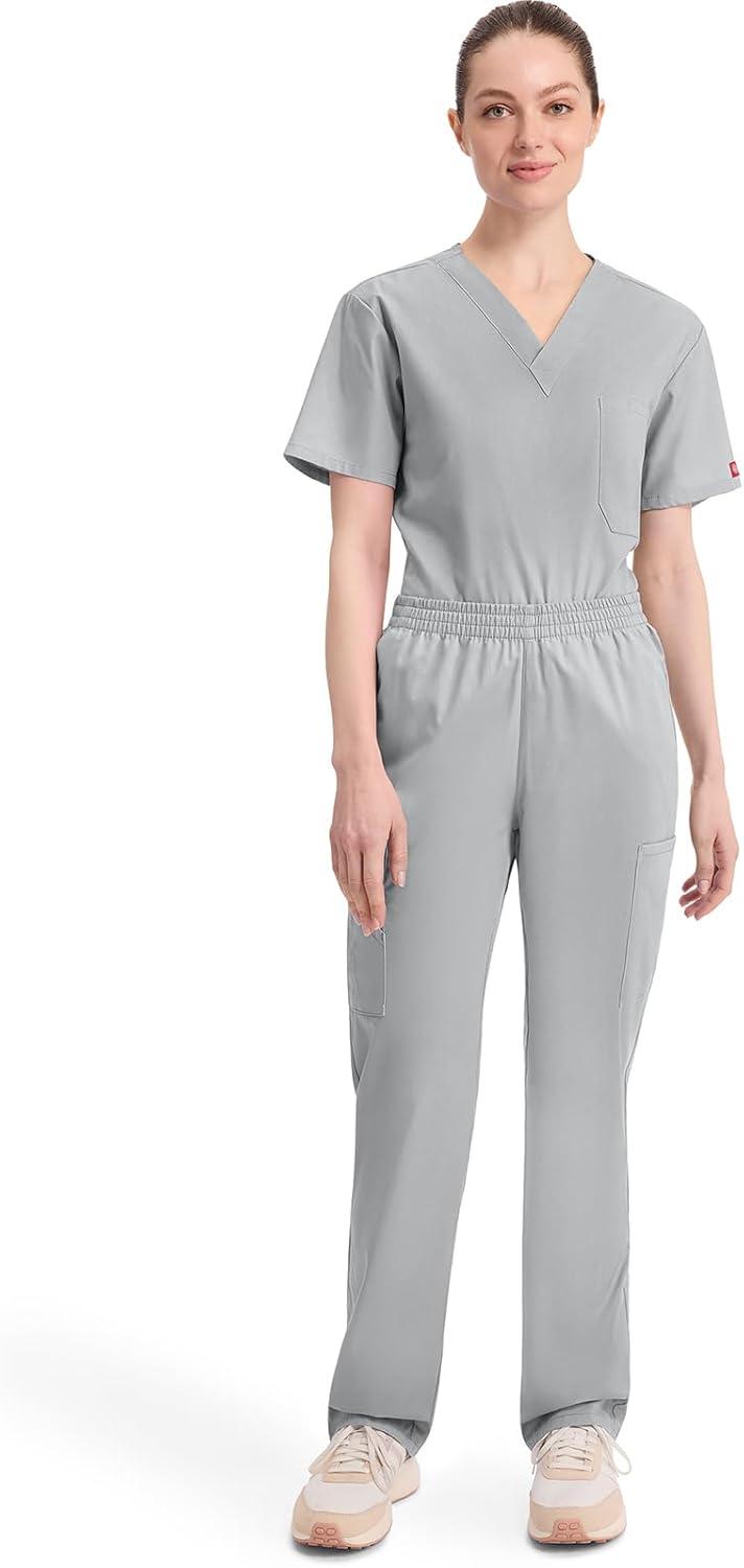 image:imageDickies EDS Signature Scrubs for Women Elastic Waist PullOn Cargo Pants for Women in Soft Brushed Poplin 86106Grey