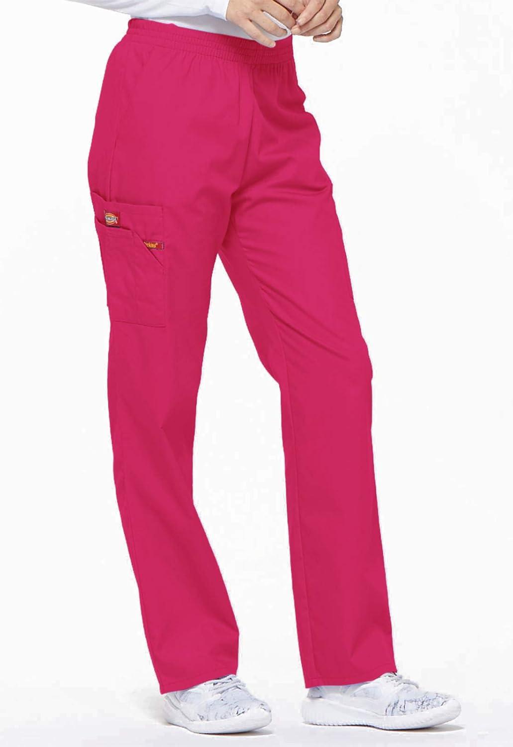 image:imageDickies EDS Signature Scrubs for Women Elastic Waist PullOn Cargo Pants for Women in Soft Brushed Poplin 86106Hot Pink