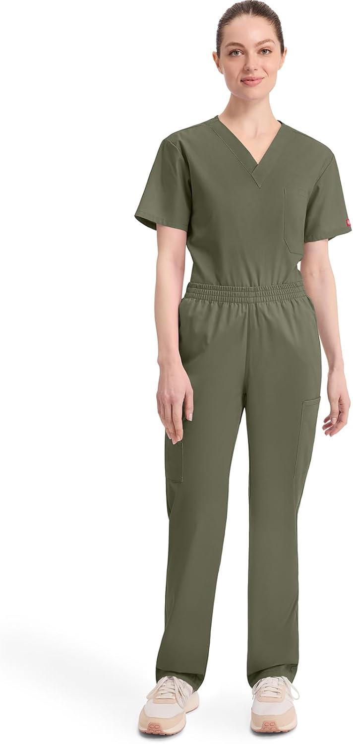 image:imageDickies EDS Signature Scrubs for Women Elastic Waist PullOn Cargo Pants for Women in Soft Brushed Poplin 86106Olive