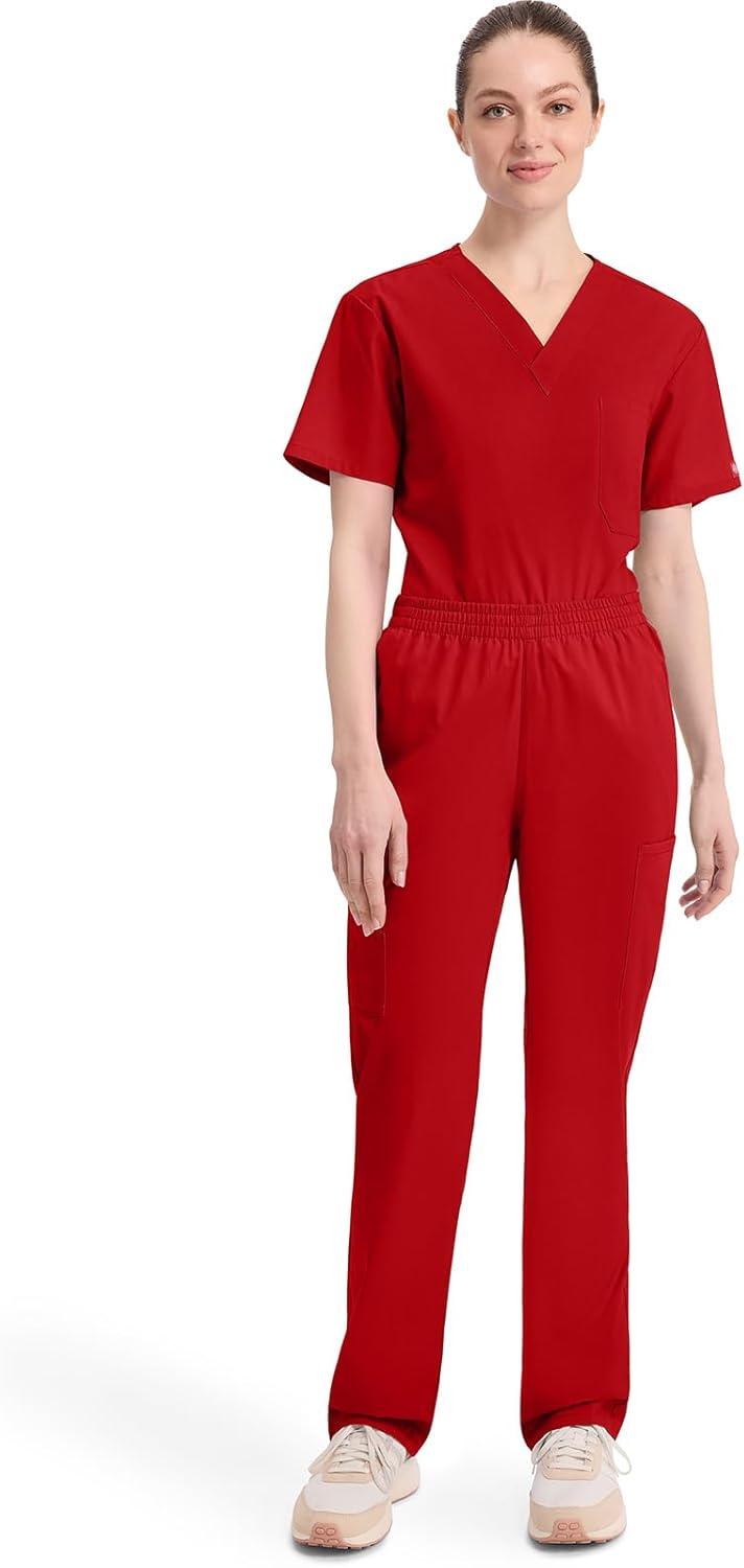 image:imageDickies EDS Signature Scrubs for Women Elastic Waist PullOn Cargo Pants for Women in Soft Brushed Poplin 86106Red