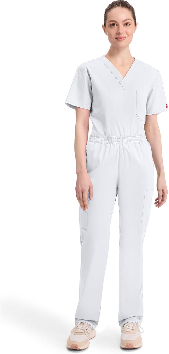 image:imageDickies EDS Signature Scrubs for Women Elastic Waist PullOn Cargo Pants for Women in Soft Brushed Poplin 86106White
