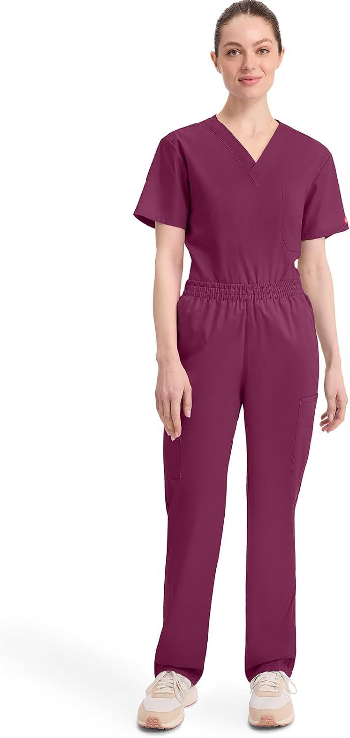 image:imageDickies EDS Signature Scrubs for Women Elastic Waist PullOn Cargo Pants for Women in Soft Brushed Poplin 86106Wine