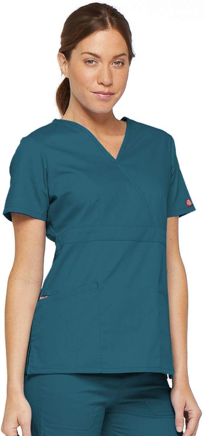 image:imageDickies EDS Signature Scrubs for Women Empire Waist Mock Wrap Top in Soft Brushed Poplin 86806Caribbean Blue