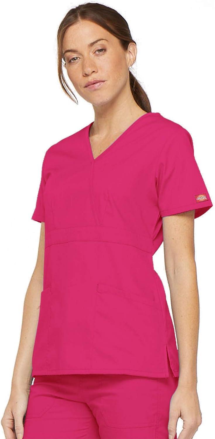 image:imageDickies EDS Signature Scrubs for Women Empire Waist Mock Wrap Top in Soft Brushed Poplin 86806Hot Pink
