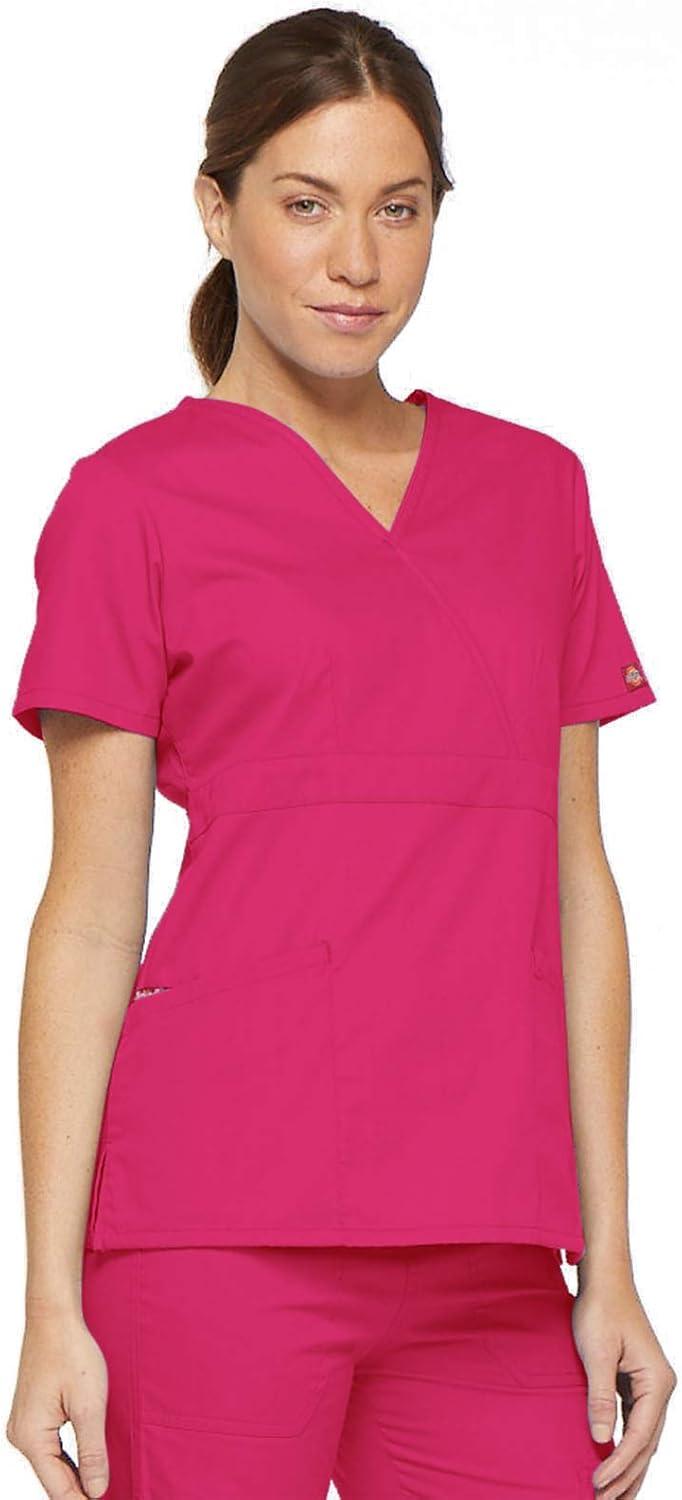 image:imageDickies EDS Signature Scrubs for Women Empire Waist Mock Wrap Top in Soft Brushed Poplin 86806Hot Pink