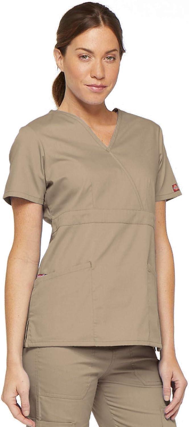 image:imageDickies EDS Signature Scrubs for Women Empire Waist Mock Wrap Top in Soft Brushed Poplin 86806Khaki