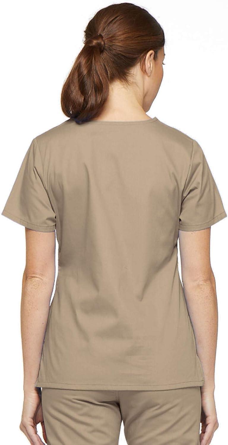 image:imageDickies EDS Signature Scrubs for Women Empire Waist Mock Wrap Top in Soft Brushed Poplin 86806Khaki