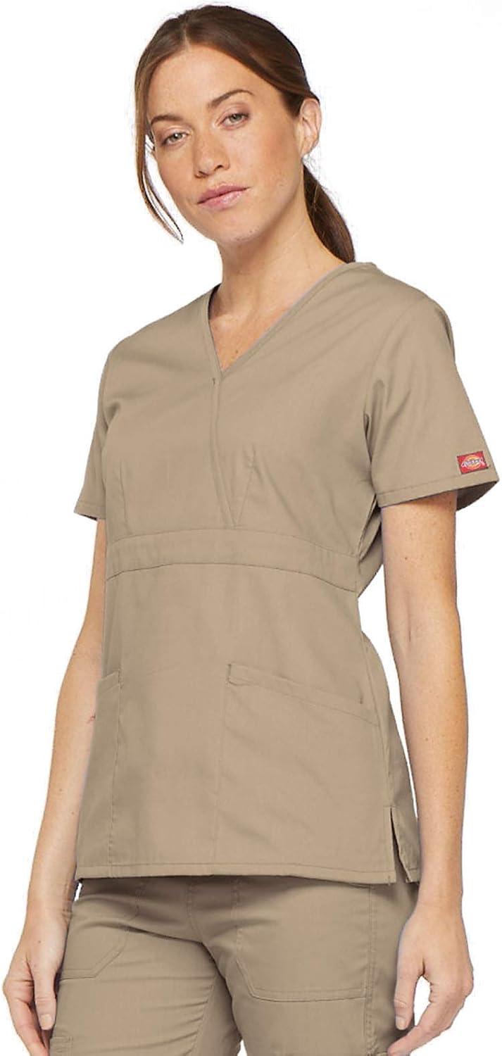 image:imageDickies EDS Signature Scrubs for Women Empire Waist Mock Wrap Top in Soft Brushed Poplin 86806Khaki