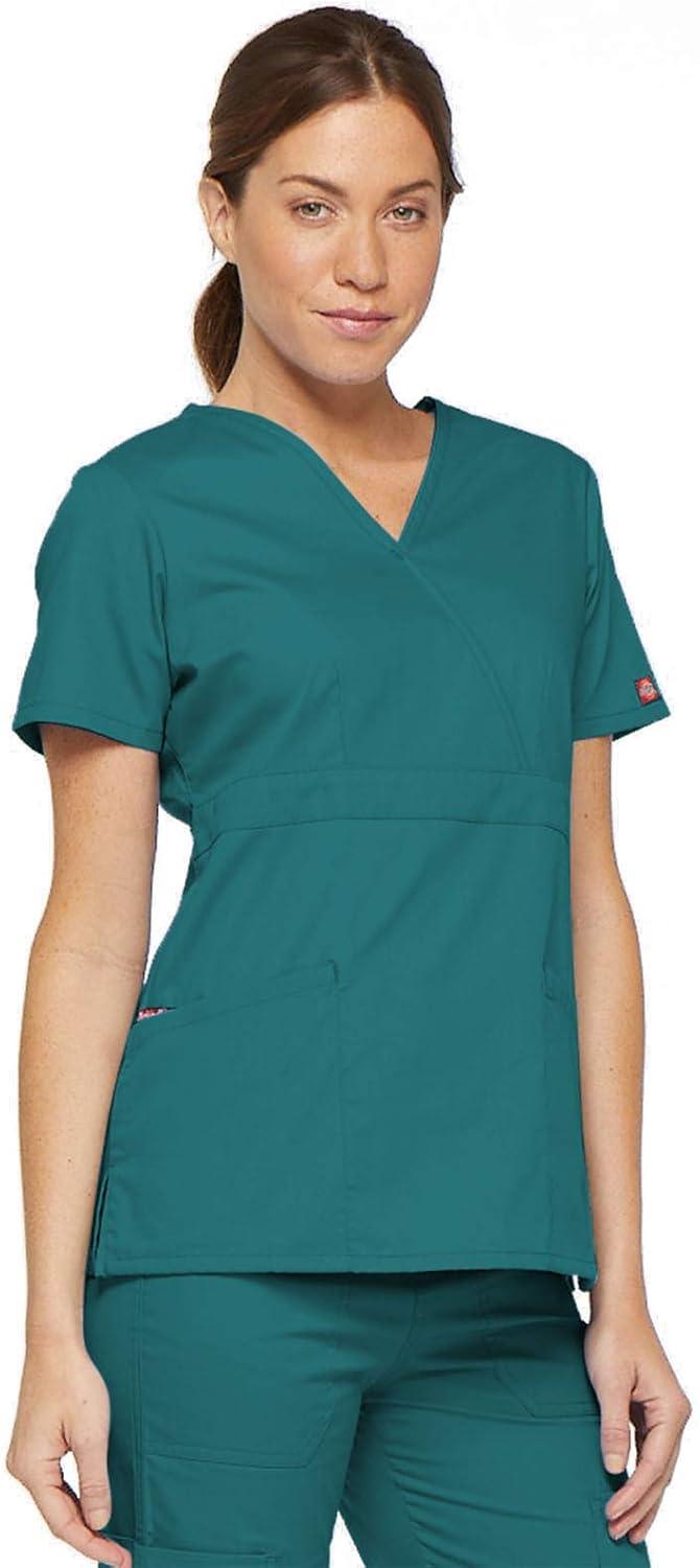 image:imageDickies EDS Signature Scrubs for Women Empire Waist Mock Wrap Top in Soft Brushed Poplin 86806Teal Blue