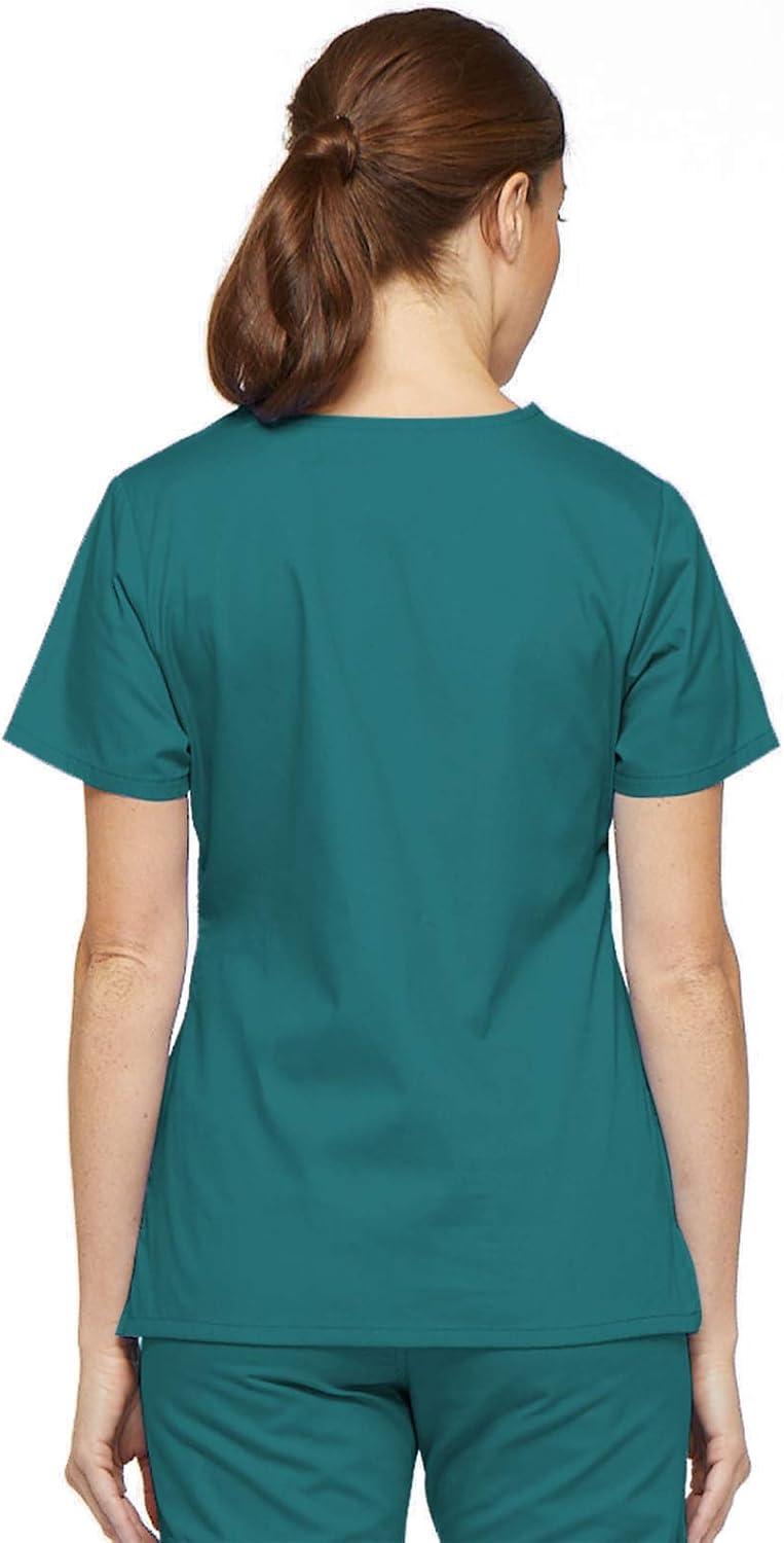 image:imageDickies EDS Signature Scrubs for Women Empire Waist Mock Wrap Top in Soft Brushed Poplin 86806Teal Blue