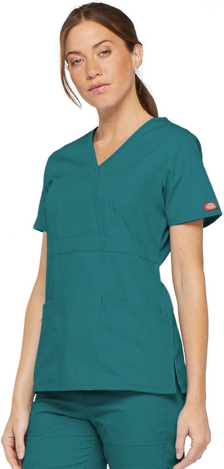 image:imageDickies EDS Signature Scrubs for Women Empire Waist Mock Wrap Top in Soft Brushed Poplin 86806Teal Blue