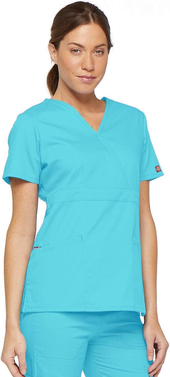 image:imageDickies EDS Signature Scrubs for Women Empire Waist Mock Wrap Top in Soft Brushed Poplin 86806Turquoise
