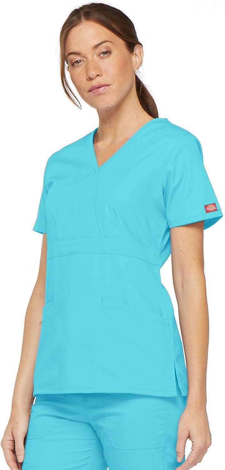 image:imageDickies EDS Signature Scrubs for Women Empire Waist Mock Wrap Top in Soft Brushed Poplin 86806Turquoise