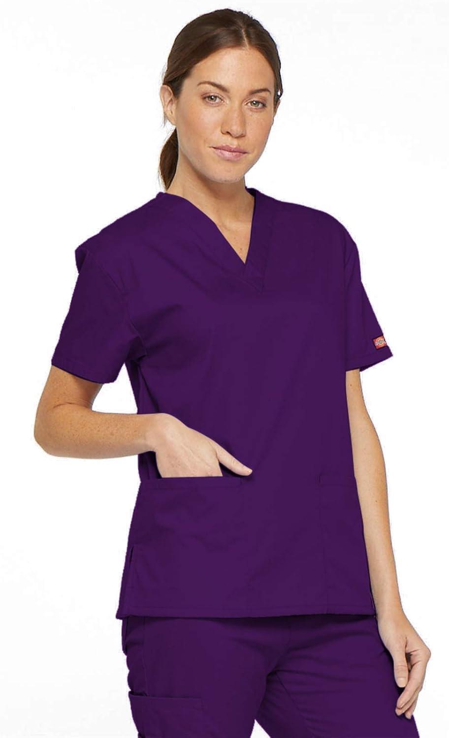 image:imageDickies EDS Signature Scrubs for Women VNeck Womens Tops in Soft Brushed Poplin 86706Eggplant