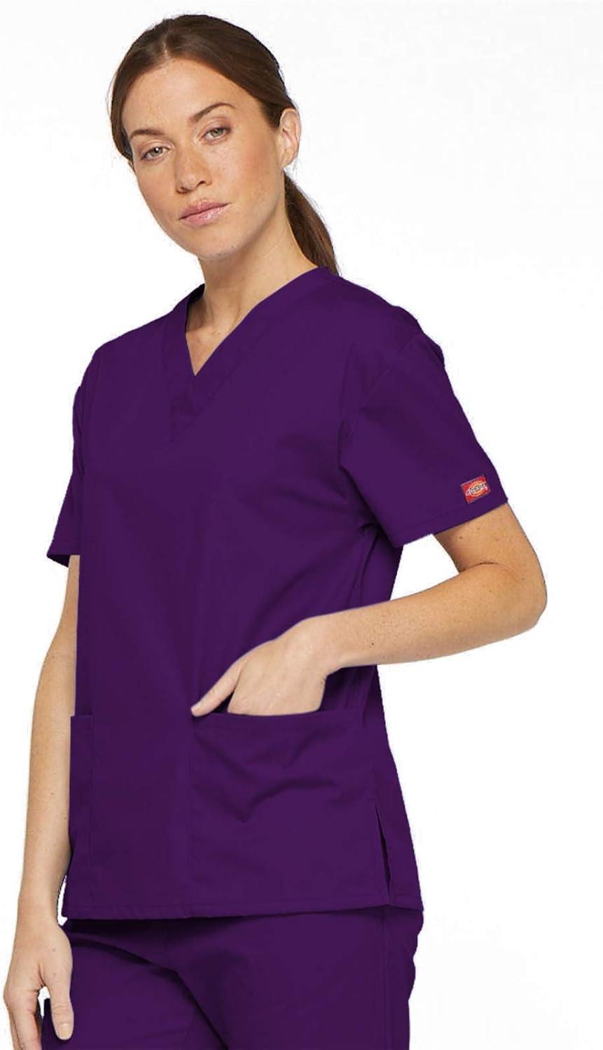 image:imageDickies EDS Signature Scrubs for Women VNeck Womens Tops in Soft Brushed Poplin 86706Eggplant
