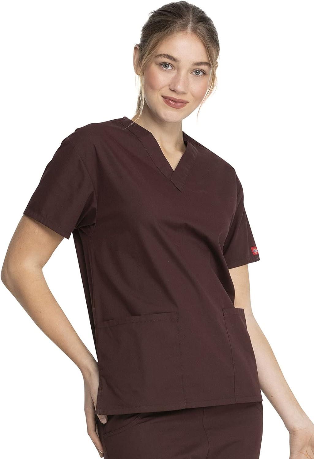 image:imageDickies EDS Signature Scrubs for Women VNeck Womens Tops in Soft Brushed Poplin 86706Espresso