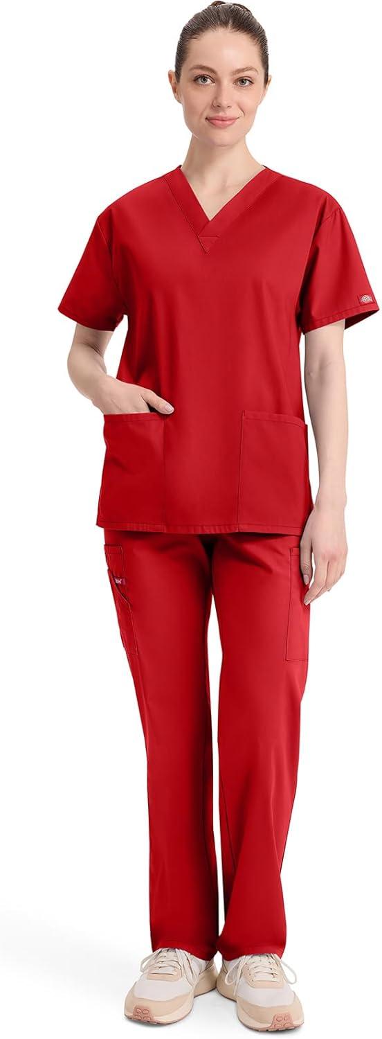 image:imageDickies EDS Signature Scrubs for Women VNeck Womens Tops in Soft Brushed Poplin 86706Red