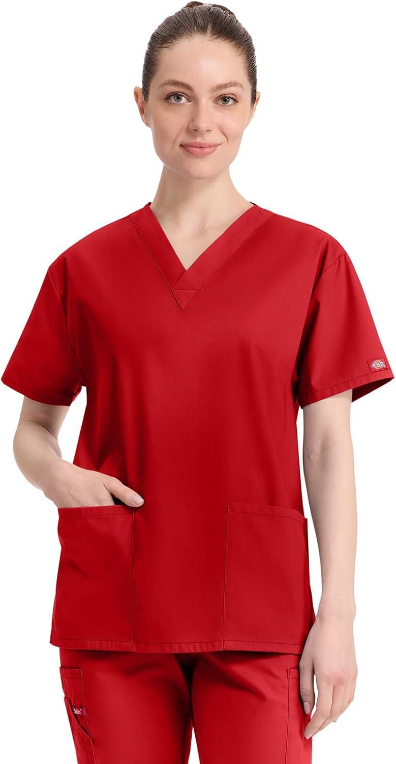 image:imageDickies EDS Signature Scrubs for Women VNeck Womens Tops in Soft Brushed Poplin 86706Red