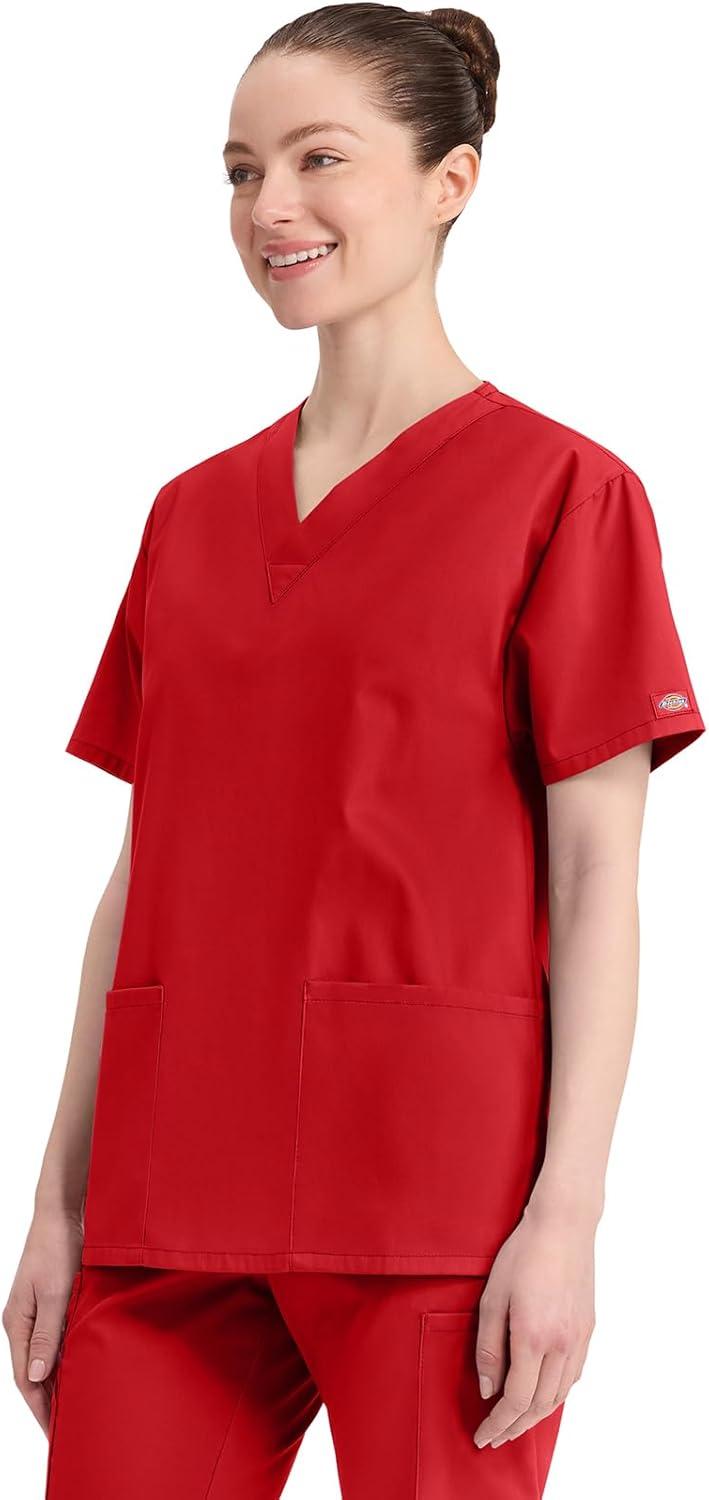 image:imageDickies EDS Signature Scrubs for Women VNeck Womens Tops in Soft Brushed Poplin 86706Red