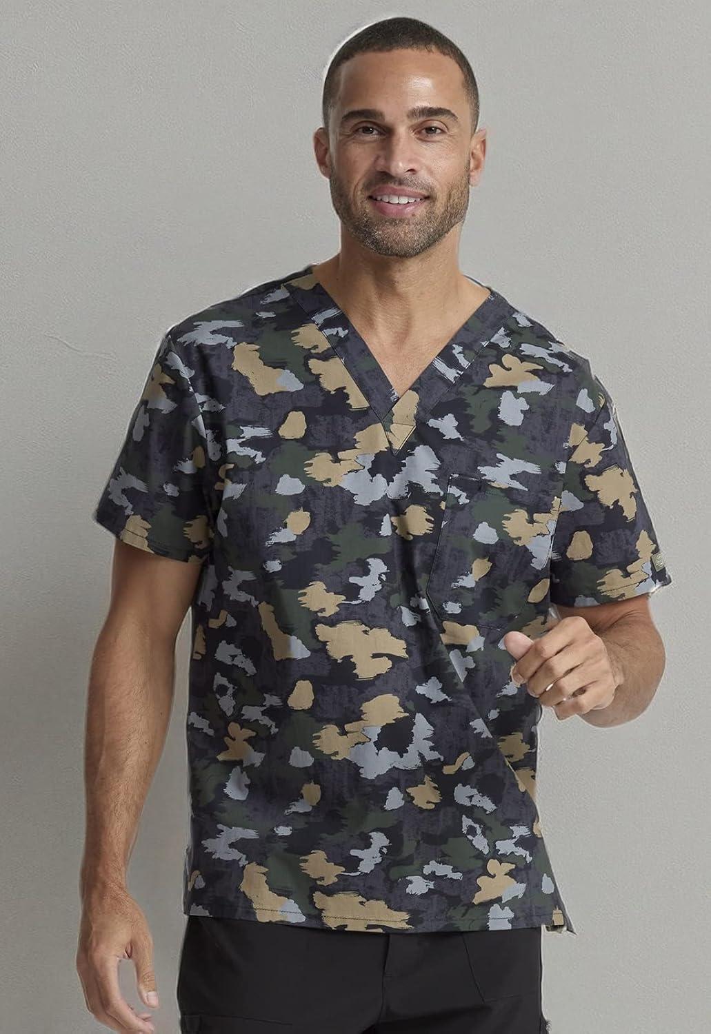 image:imageDickies EDS Signature Scrubs for Women and Scrubs for Men Unisex One Pocket VNeck Top in Soft Brushed Poplin 83706Brush Away Camo