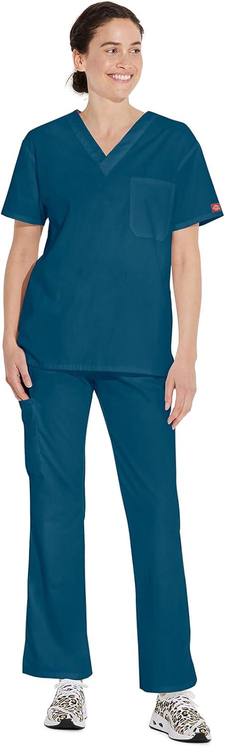 image:imageDickies EDS Signature Scrubs for Women and Scrubs for Men Unisex One Pocket VNeck Top in Soft Brushed Poplin 83706Caribbean Blue