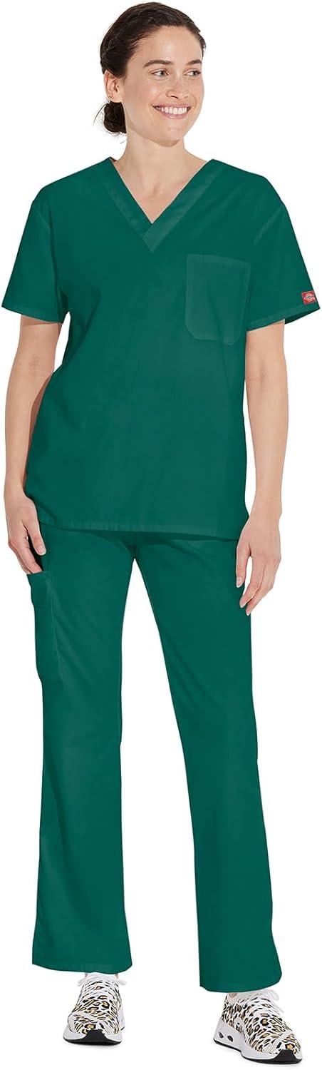 image:imageDickies EDS Signature Scrubs for Women and Scrubs for Men Unisex One Pocket VNeck Top in Soft Brushed Poplin 83706Hunter