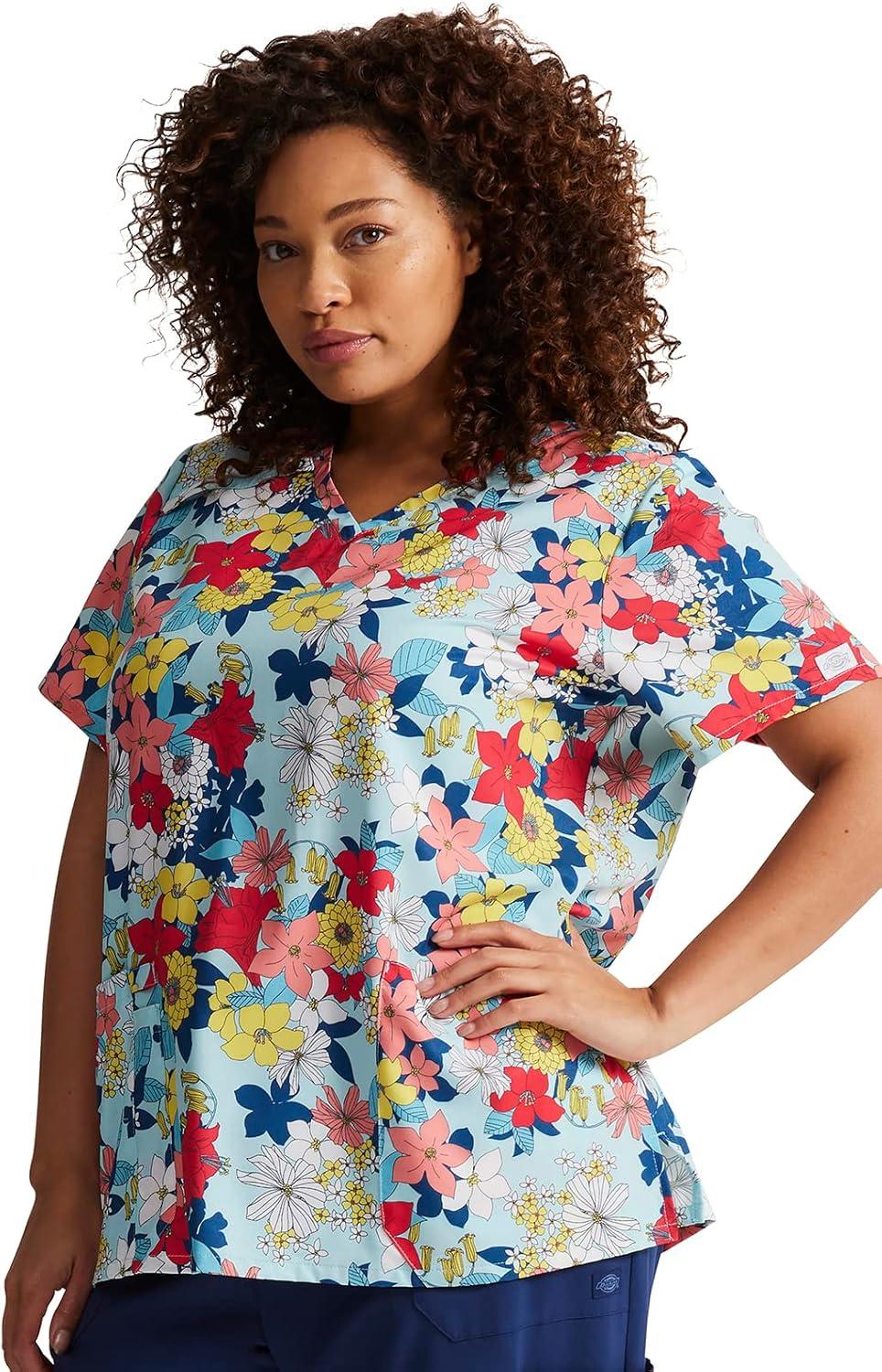 image:imageDickies EDS Women Scrubs Top VNeck DK700Blooms So Retro