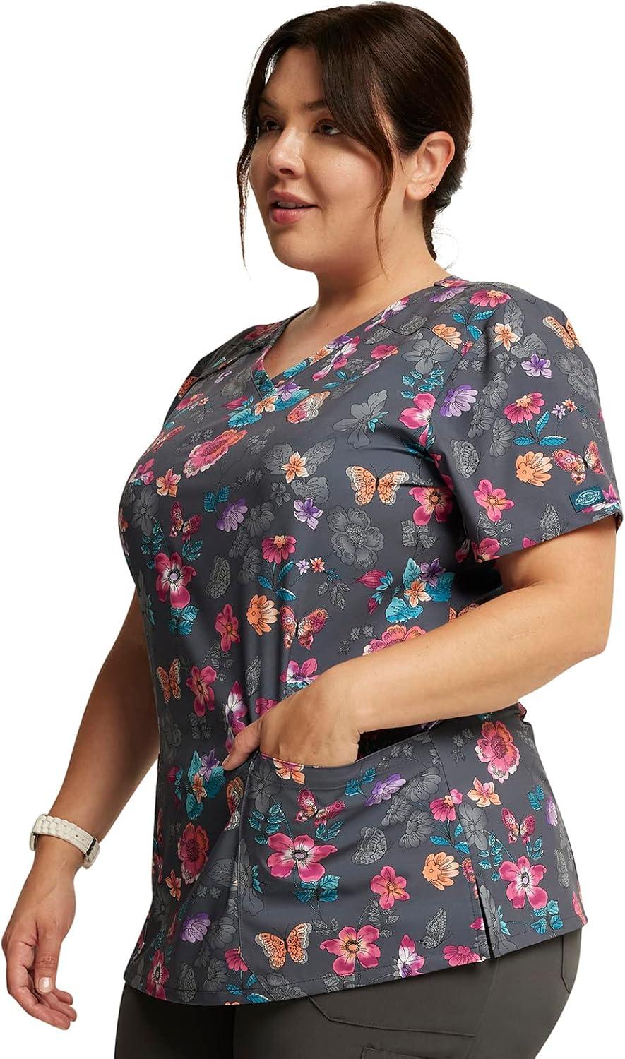 image:imageDickies EDS Women Scrubs Top VNeck DK700Butterflies Abloom