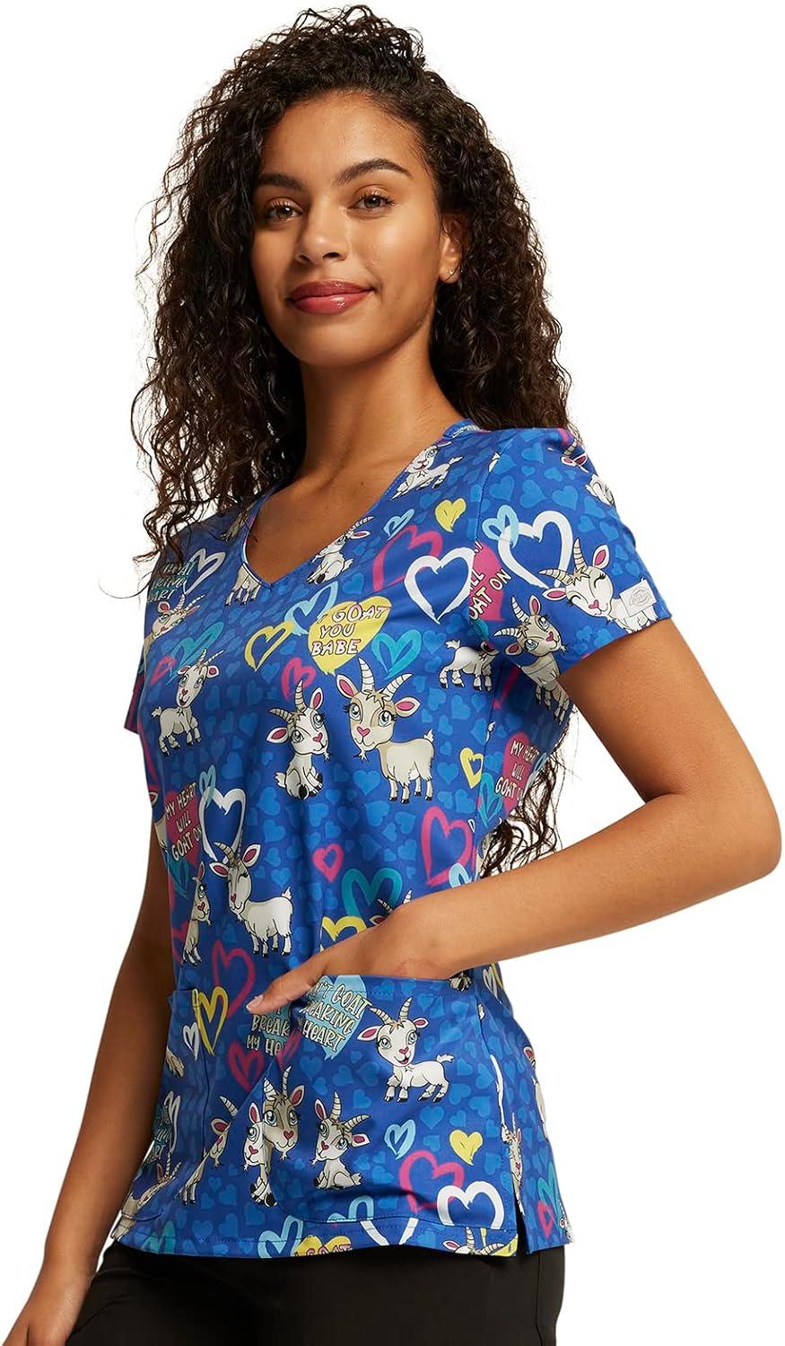 image:imageDickies EDS Women Scrubs Top VNeck Print DK852I Goat You Babe