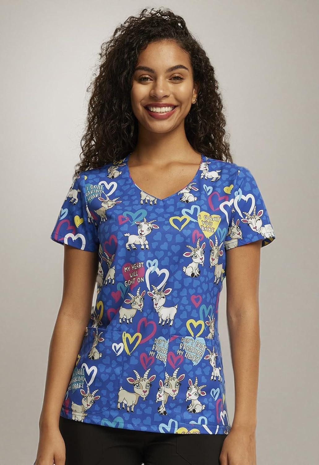 image:imageDickies EDS Women Scrubs Top VNeck Print DK852I Goat You Babe