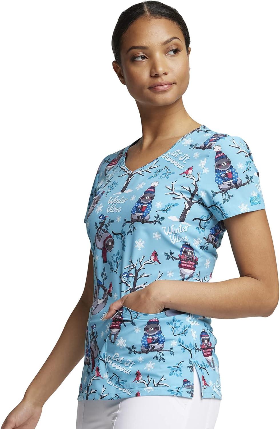 image:imageDickies EDS Women Scrubs Top VNeck Print DK852Winter Vibes