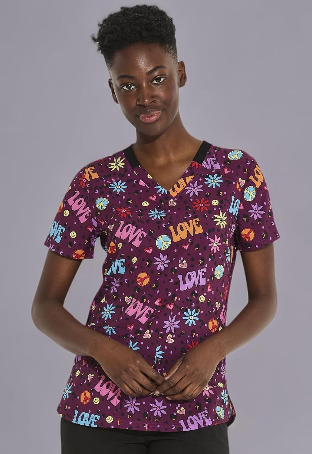 image:imageDickies EDS Women Scrubs Top VNeck Print DK876Happy Hippie