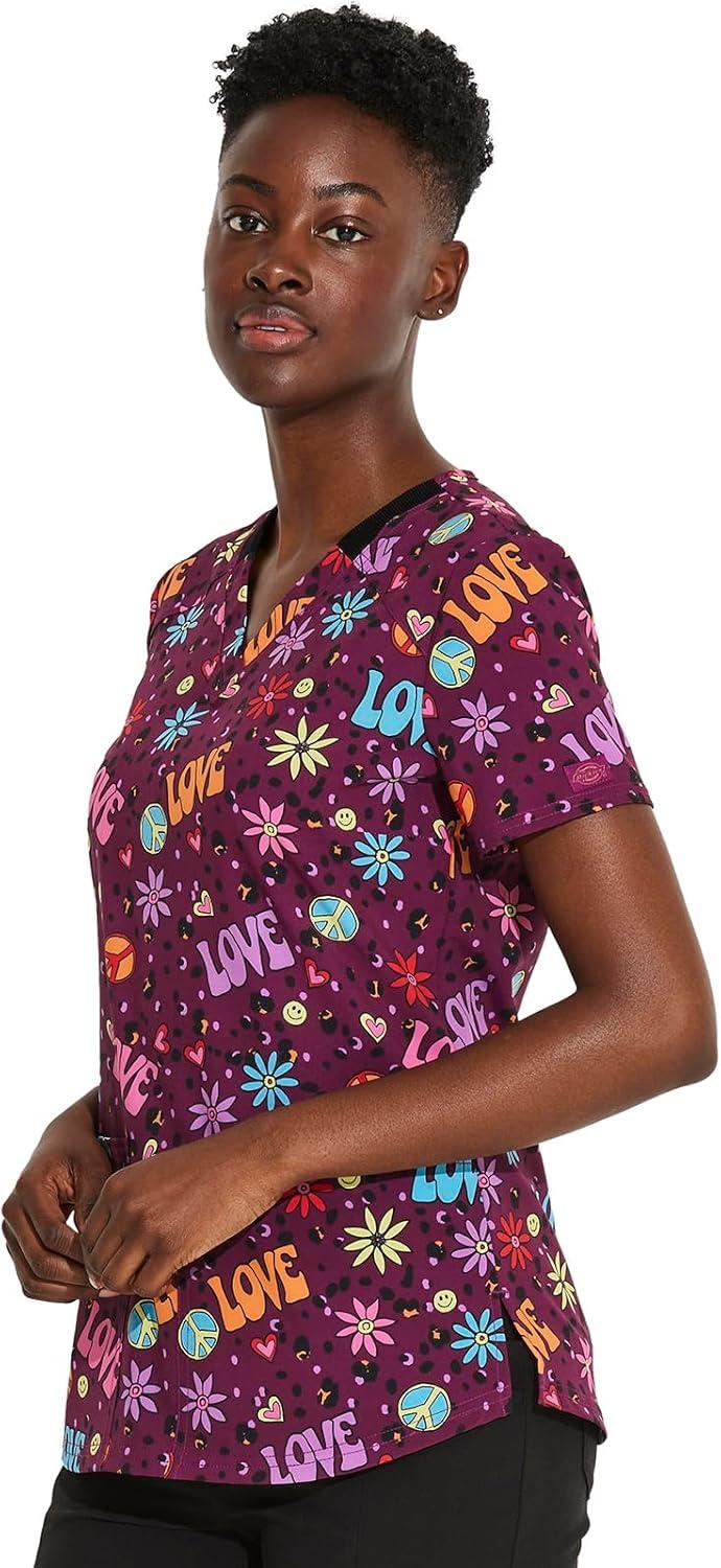 image:imageDickies EDS Women Scrubs Top VNeck Print DK876Happy Hippie