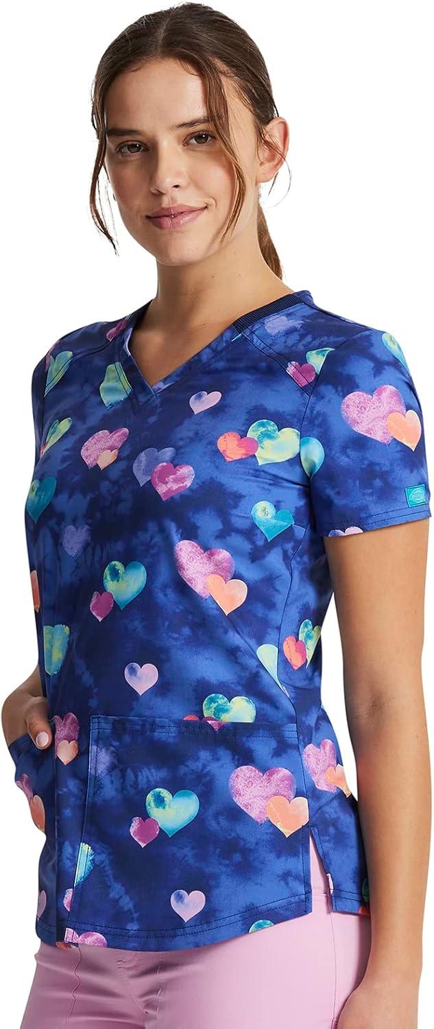 image:imageDickies EDS Women Scrubs Top VNeck Print DK876Hippie Hearts
