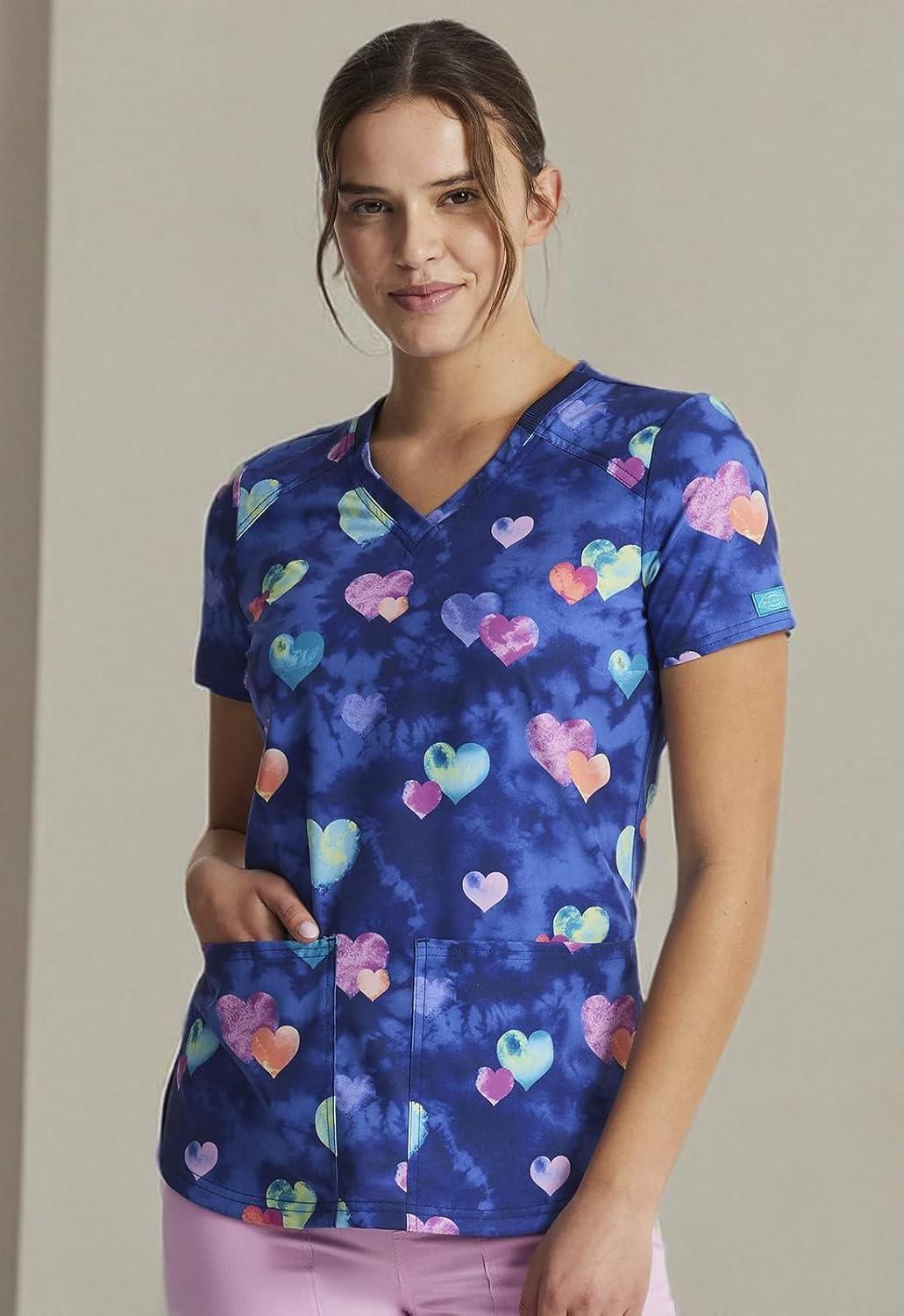 image:imageDickies EDS Women Scrubs Top VNeck Print DK876Hippie Hearts