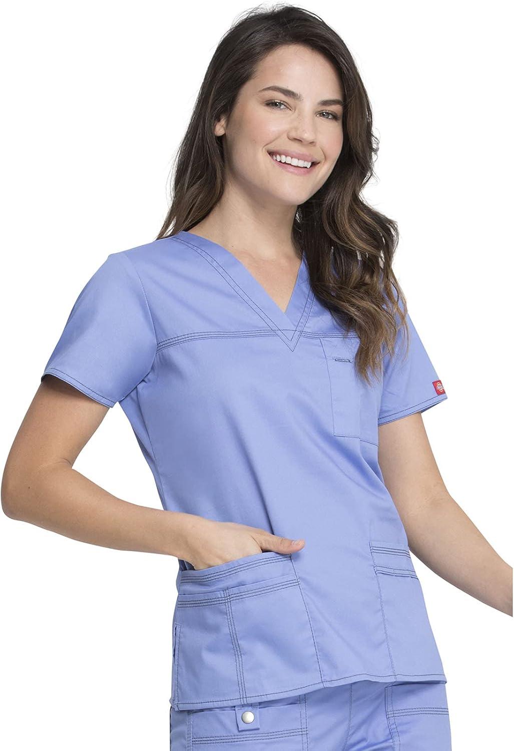 image:imageDickies Gen Flex Women Scrubs Top VNeck 817455Ceil Blue