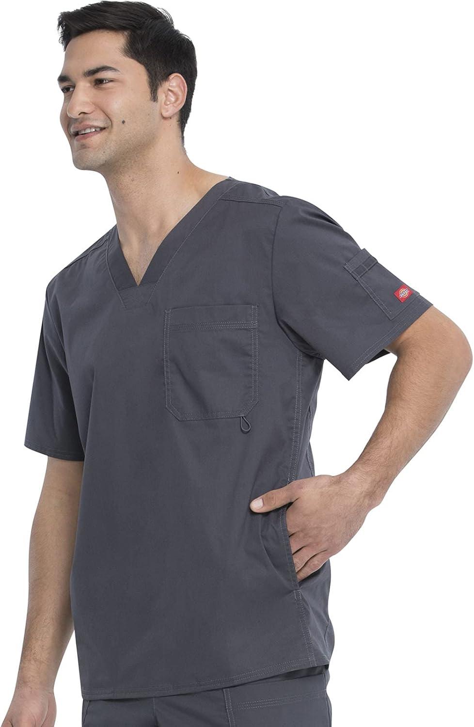 image:imageDickies Mens VNeck Scrub Top with 5 Pockets Medical amp Nursing Uniform Shirt Side Vents 81906Dark Pewter