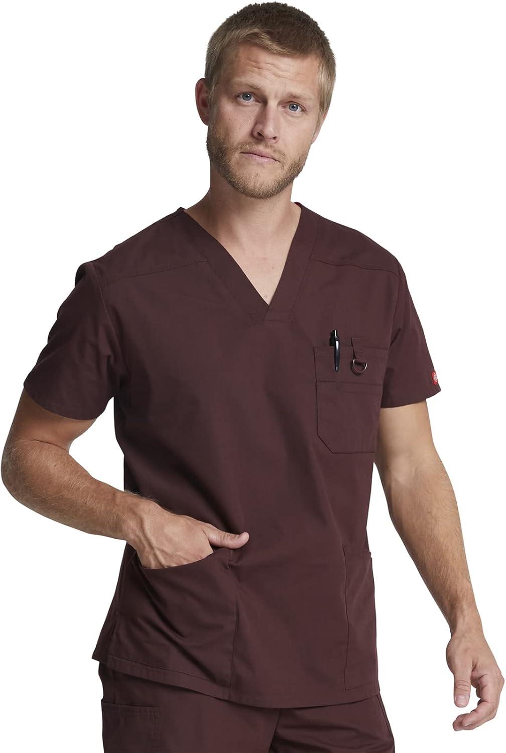 image:imageDickies Mens VNeck Scrub Top with 5 Pockets Medical amp Nursing Uniform Shirt Side Vents 81906Espresso