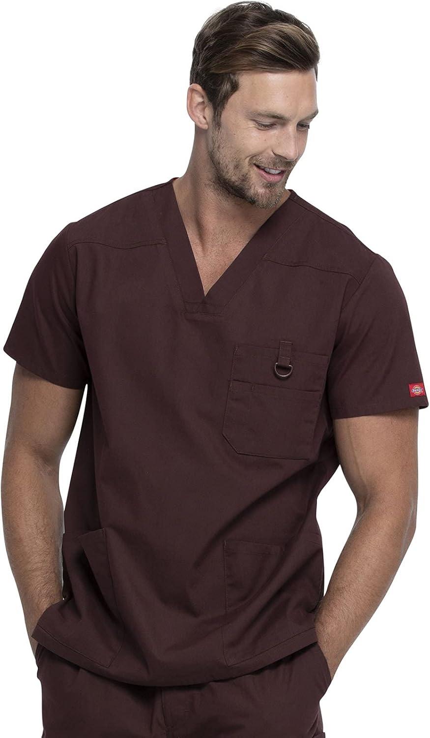 image:imageDickies Mens VNeck Scrub Top with 5 Pockets Medical amp Nursing Uniform Shirt Side Vents 81906Espresso