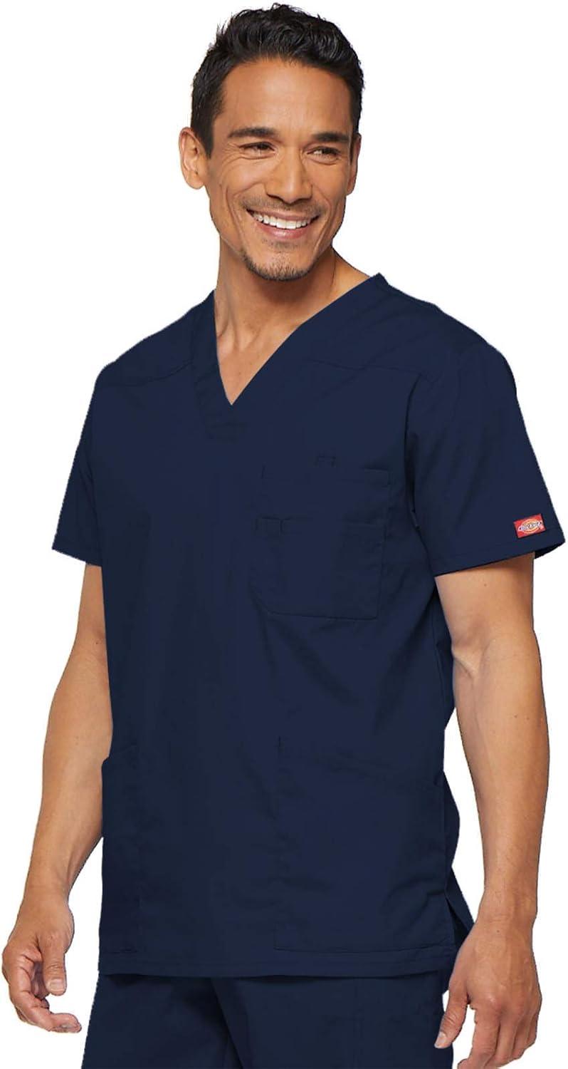 image:imageDickies Mens VNeck Scrub Top with 5 Pockets Medical amp Nursing Uniform Shirt Side Vents 81906Navy