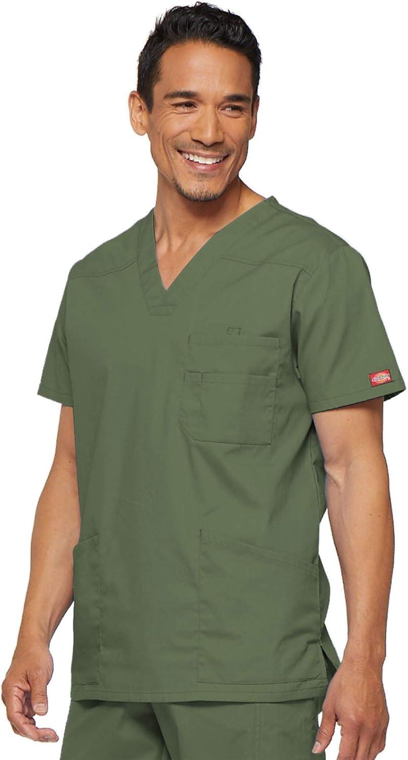 image:imageDickies Mens VNeck Scrub Top with 5 Pockets Medical amp Nursing Uniform Shirt Side Vents 81906Olive