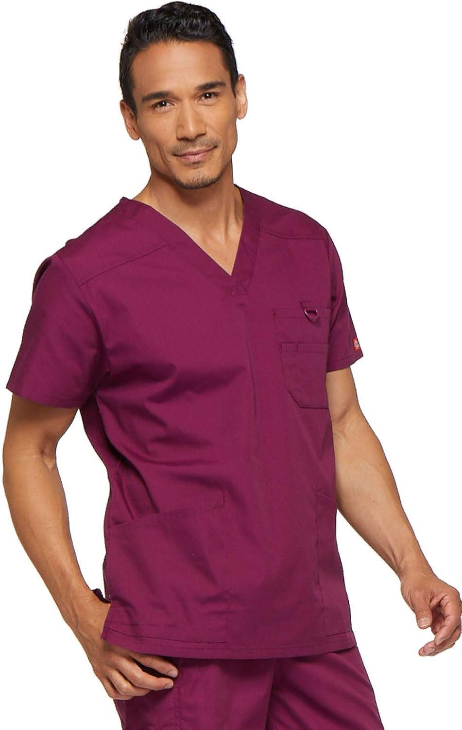 image:imageDickies Mens VNeck Scrub Top with 5 Pockets Medical amp Nursing Uniform Shirt Side Vents 81906Wine