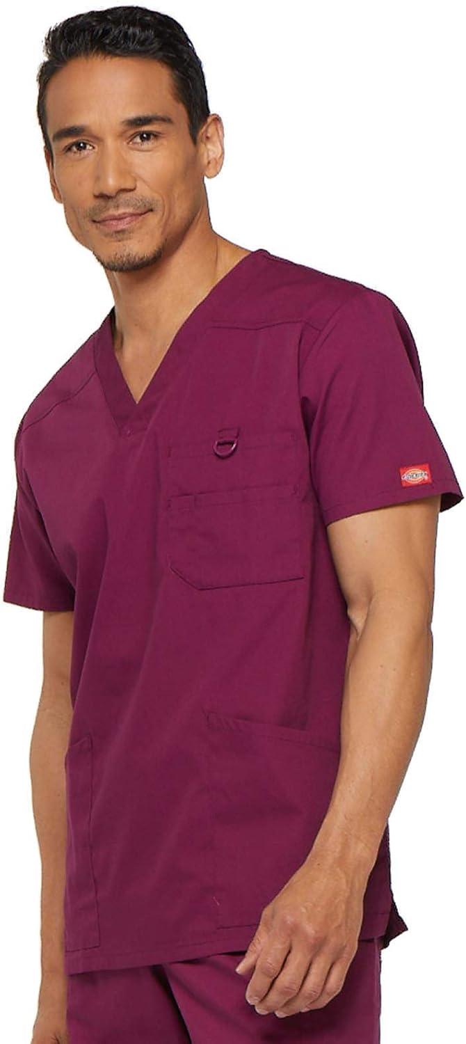 image:imageDickies Mens VNeck Scrub Top with 5 Pockets Medical amp Nursing Uniform Shirt Side Vents 81906Wine
