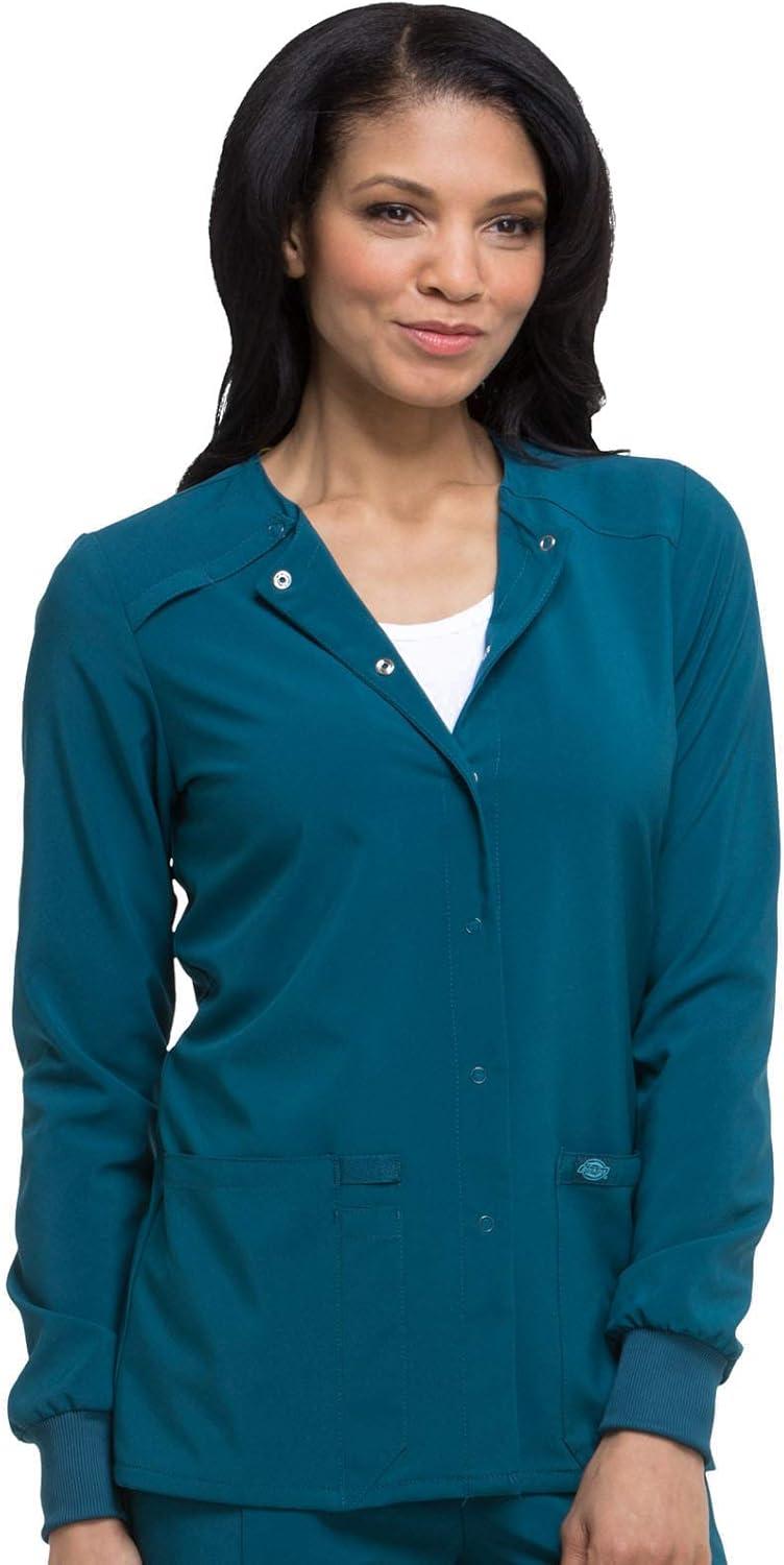 image:imageDickies Scrub Jackets For Woman Snap Front Warmup Jacket With 2 Pockets DK305Caribbean Blue