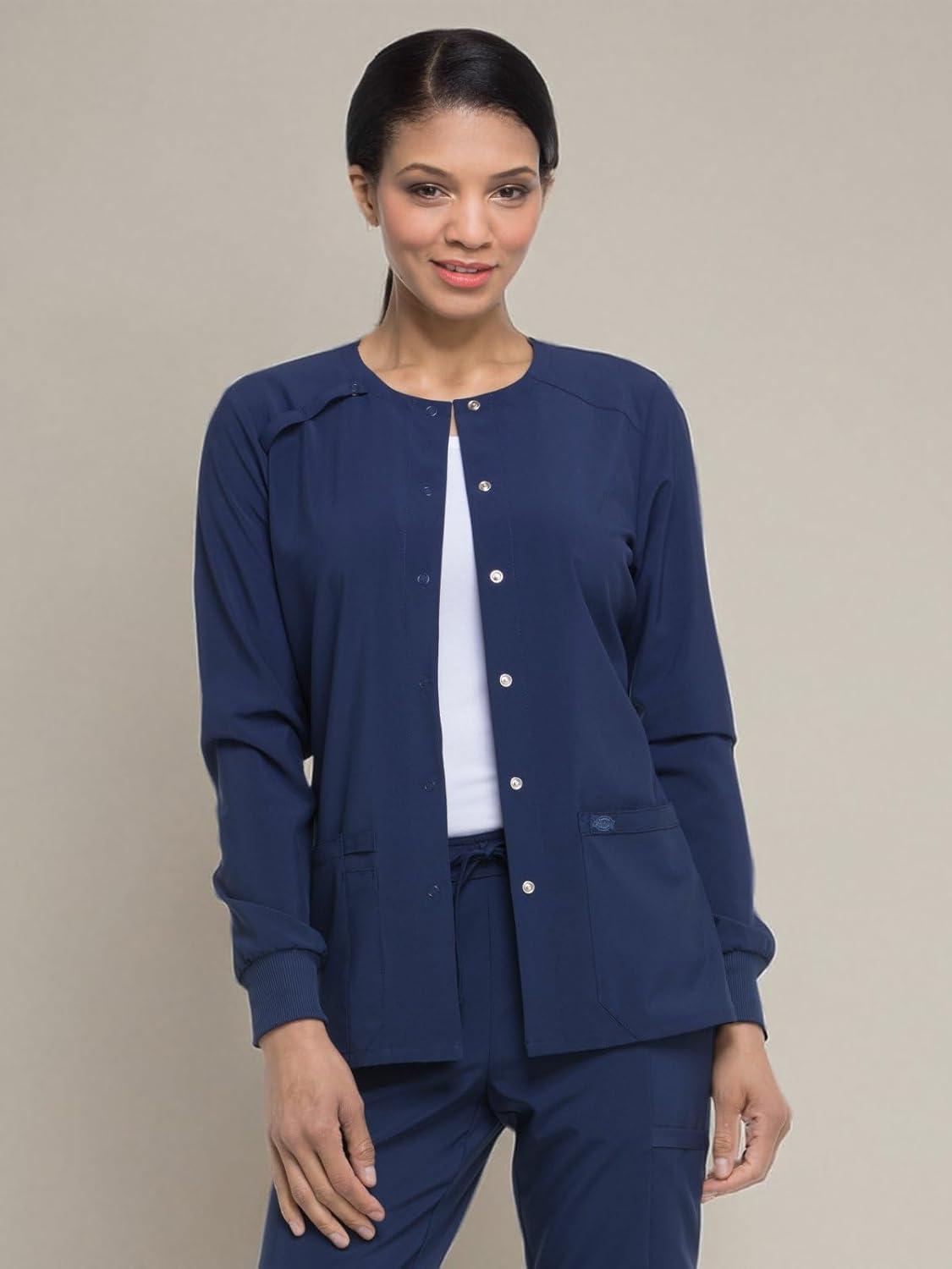 image:imageDickies Scrub Jackets For Woman Snap Front Warmup Jacket With 2 Pockets DK305Navy