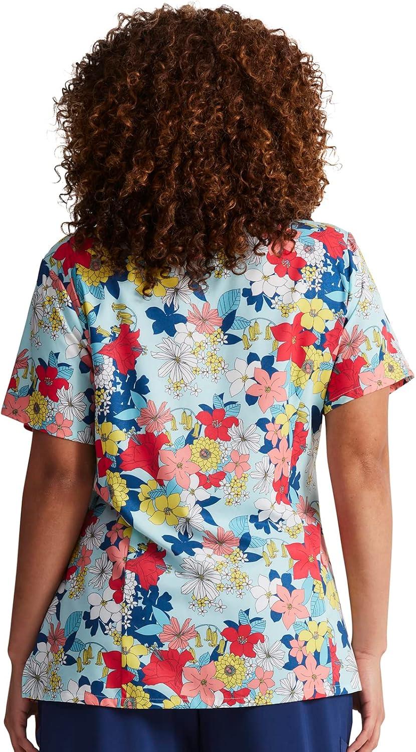 image:imageDickies Womens Scrub Top Printed VNeck Medical Top with 2 Pockets Snap Tab amp Instrument Loops DK616Blooms So Retro