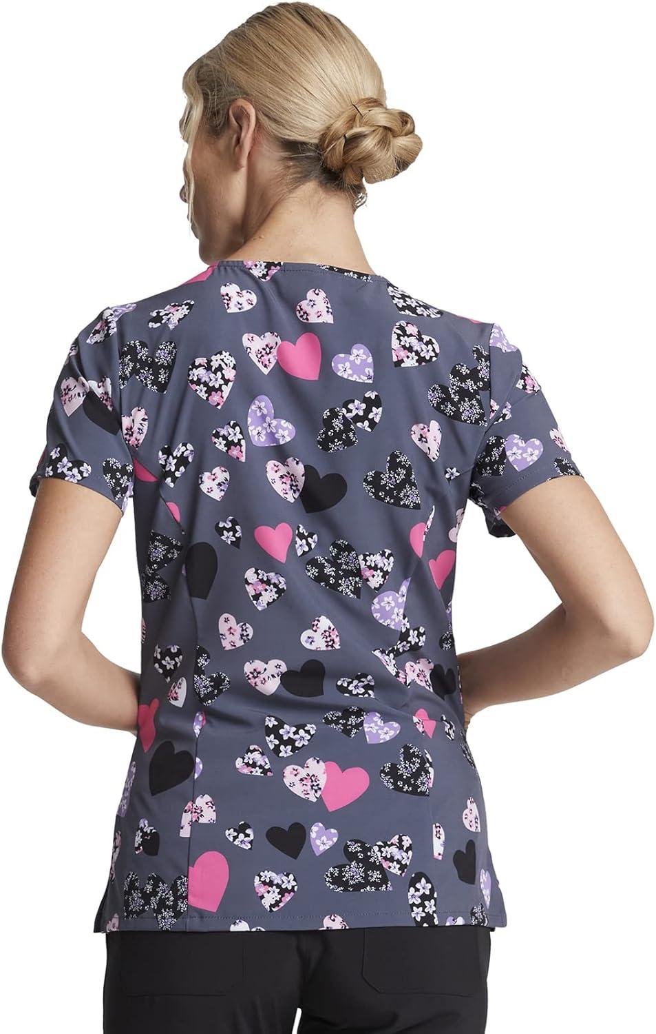 image:imageDickies Womens Scrub Top Printed VNeck Medical Top with 2 Pockets Snap Tab amp Instrument Loops DK616Loving Blooms