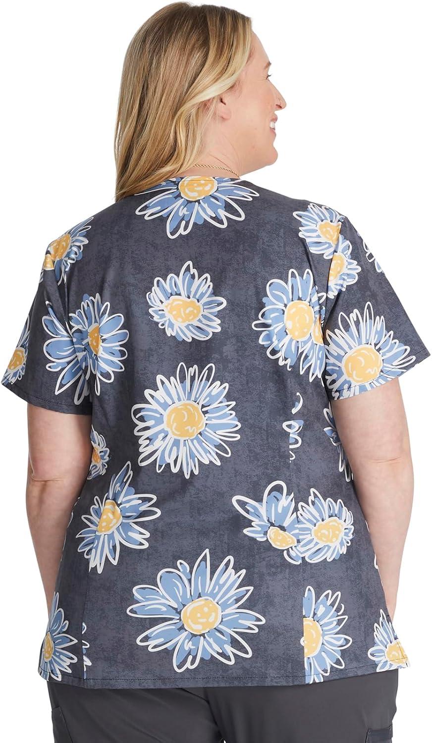 image:imageDickies Womens Scrub Top Printed VNeck Medical Top with 2 Pockets Snap Tab amp Instrument Loops DK616Sunflower Doodle