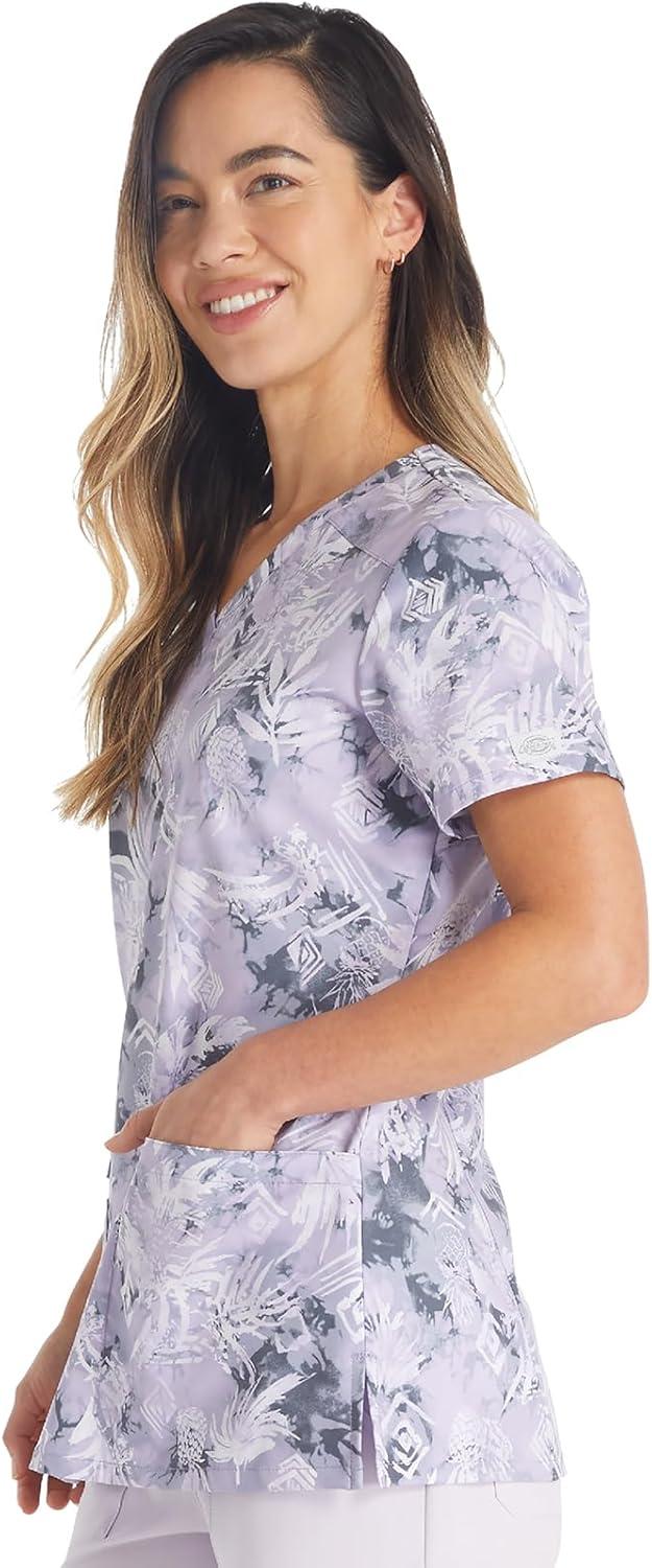 image:imageDickies Womens Scrub Top Printed VNeck Medical Top with 2 Pockets Snap Tab amp Instrument Loops DK616Tropic Distress